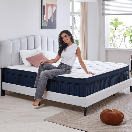 Suiforlun 14 Inch Cal King Mattress with Cool-to-Touch Cover, Euro Top Hybrid Gel Memory Foam Mattress with 7-Zone Pocketed Coils, Medium Firm California King Size Mattress for Pressure Relief Suiforlun