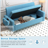 Loveseat Sofa Couch with Storage Seat, 57" Button Tufted Upholstered 2 Seat Sofa with Side Pockets, Modern Love Seat with Silver Metal Legs for Living Room, Bedroom, Office, Small Space (Blue) KINFFICT