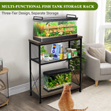 LALA IKAI Fish Tank Stand for 10-20 Gallon Aquariums Heavy Duty Adjustable Height Double Tier Steel Structure Sturdy Design Reptile Cage or Tank Storage Cabinet, Black LALA IKAI