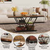 Espelism Coffee Table with Storage Industrial 3 Tier Center Living Room Table Farmhouse Wooden Rectangle Cocktail Rustic Tea Table for Office Bedroom(Brown)