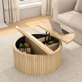 Fsbecl Lift Top Coffee Table with Storage, Round Coffee Tables for Living Room, 34.6'' Farmhouse Fluted Coffee Table, Wood Center Table with Large Hiddern Storage Compartment (Wood Color) Fsbecl