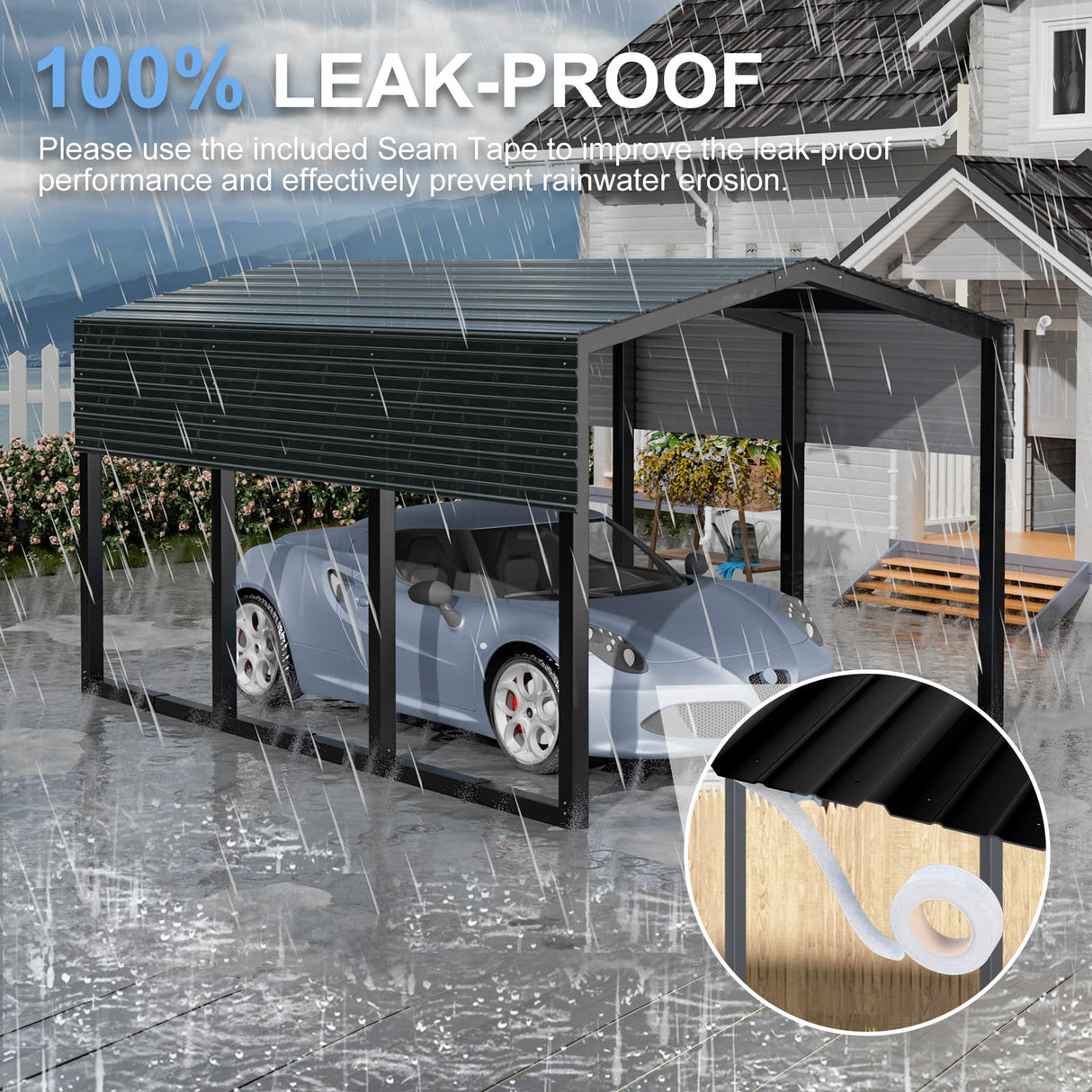 SENYUN Heavy Duty Metal Carport, 10X15 FT Waterproof Carport Canopy with Galvanized Steel Frame and Roof Sunshade Garage Car Shelter for Trucks, Boats, Tractors SENYUN