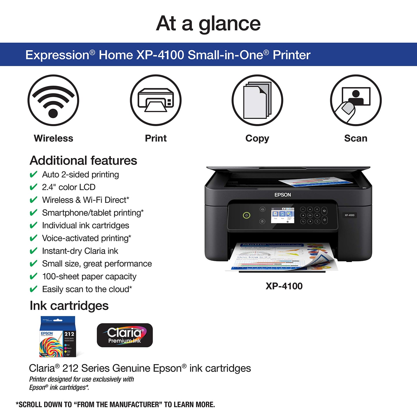 Epson Expression Home XP-4100 Wireless Color Printer with Scanner and Copier