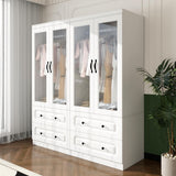 TemkTuek Modern White Armoire Wardrobe Closet with Doors, Large Capacity with 4 Drawers, Hanging Rods and Shelves for Bedroom Storage 63.0" W x 20.47" D x 70.87" H (72-27) TemkTuek