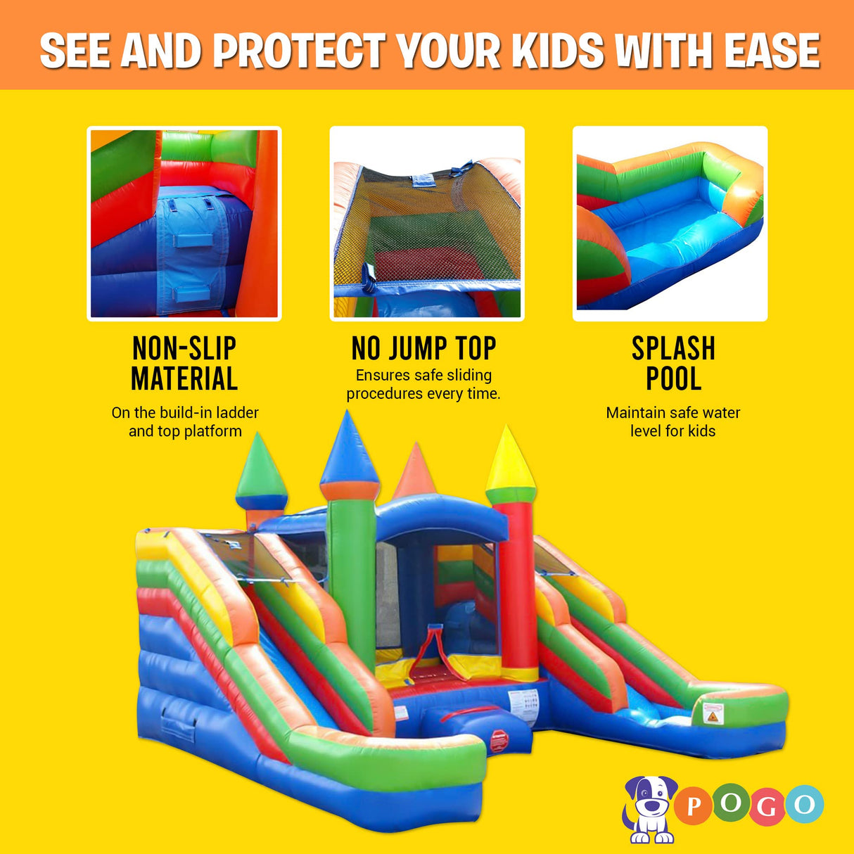 Crossover Rainbow Inflatable Bounce House with Double Inflatable Water Slides for Kids, 16.5 x 15 x 11 Foot, Bouncy House for Kids, Commercial Outdoor Party Bouncer with Blower, Stakes, Storage Bag Pogo Bounce House