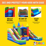 Crossover Rainbow Inflatable Bounce House with Double Inflatable Water Slides for Kids, 16.5 x 15 x 11 Foot, Bouncy House for Kids, Commercial Outdoor Party Bouncer with Blower, Stakes, Storage Bag Pogo Bounce House