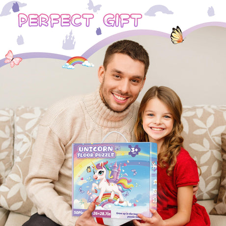 Floor Puzzles for Kids Ages 3-5,54 Pieces Unicorn Puzzle Toys for Girls 4-6,Large Jigsaw Puzzles for Toddlers,Educational Toys Birthday Halloween for Girls 3 4 5 6 7 8 Year Old(Unicorn) Sticeard