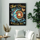 DIY 5D Diamond Painting Kit, Celestial Sun Moon Peace Design, Round Full Drill Crystal Art, Black Background Wall Decor, 12x16 Inch WGSMGL