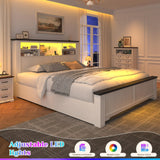 EnHomee Full Size Bed Frame with Headboard and Storage, 4 Drawers & LED & USB Full Bed Frame with Storage Farmhouse, Built in Charging Station,NO Noise,No Box Spring Needed,White EnHomee