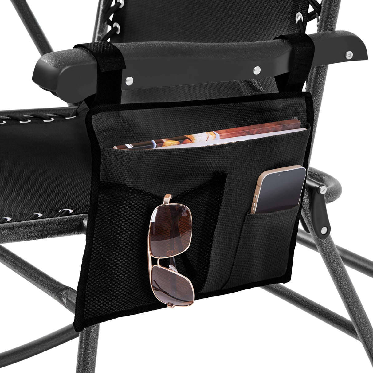 Yaheetech 26in Rocking Chair Outdoor Zero Gravity Folding Chairs Rocking Chairs Foldable Outdoor Reclining Lounge Chair for Outside Lawn with Cupholder/Pillow Ergonomic Design for Rest, Black Yaheetech