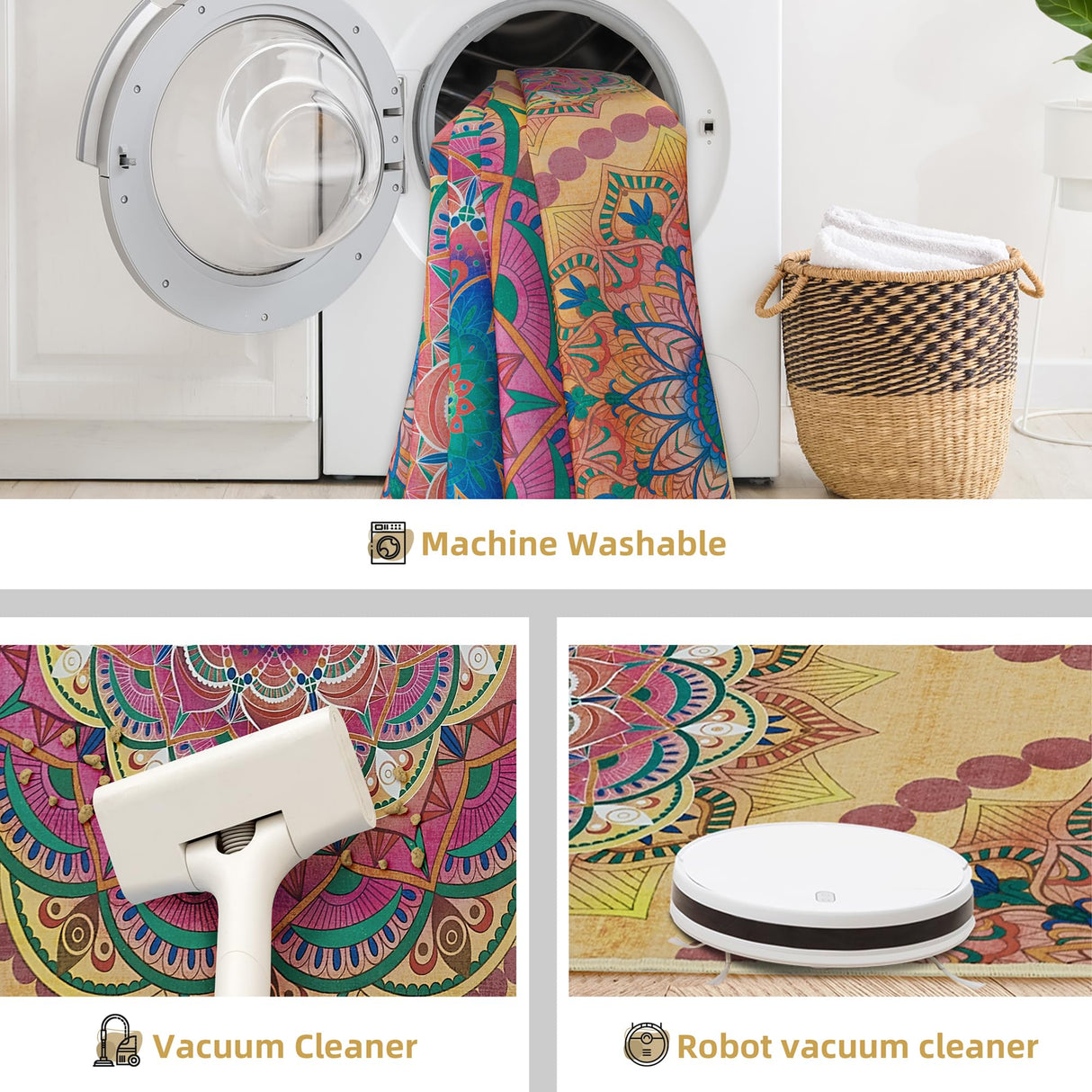 Arenarug Meditation Indoor Outdoor Rug 6x9 ft Mandala Pattern Rug Boho Style,Yoga Meditation Mat Picnic Rug for Patio Living Room Porch Garden Deck Backyard Easy to Clean Non Shedding Non-Slip Arenarug