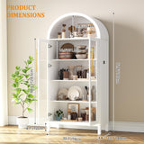 Dystler Arched Kitchen Pantry Cabinet with Glass Doors, Display Curio Case with 3 Color LED Lights for Collectibles, Modern 5-Tier Storage Hutch Cabinet, White Dystler