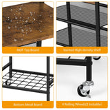 OYEAL Bathroom Storage Cart with Wheels Rolling Bathroom Shelves Slim Freestanding Bathroom Towel Storage Organizer with Hair Tool Holder for Small Spaces, Rustic Brown OYEAL