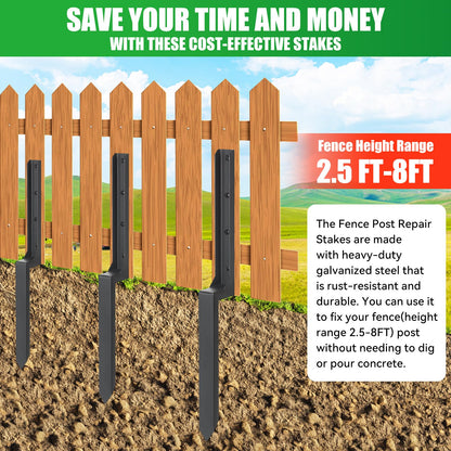 Fence Post Repair Stakes,Heavy Duty Steel Fence Post Repair Kit Fence Post Anchor Ground Spike for Repair Tilted/Broken Wood Fence Post (1Pcs) - WoodArtSupply