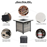 HOOOWOOO 10 Piece Modular Patio Outdoor Sectional Furniture Set with Gas Propane Fire Pit Table,Wicker Conversation Sofa Set with Swivel Chairs,Outside Couch Set(Dark Grey) HOOOWOOO