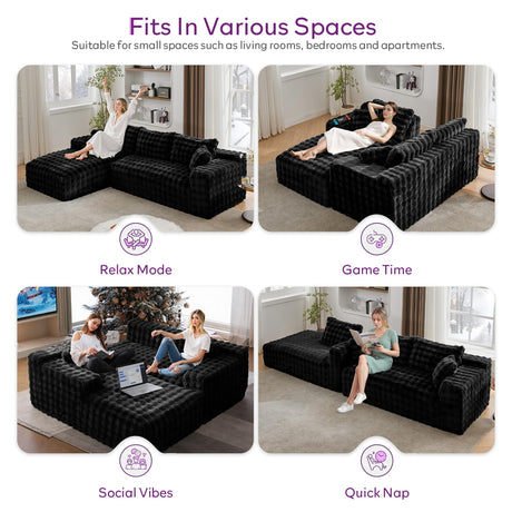 TYBOATLE 107’’ Boneless Slow-Rebound Memory Foam Couch, Cloud Sectional Couches for Living Room w/Upgraded Fabric, Deep Seat Comfy Fluffy L Shaped Modular Sectional Sofa (Black, Left Facing Chaise) TYBOATLE