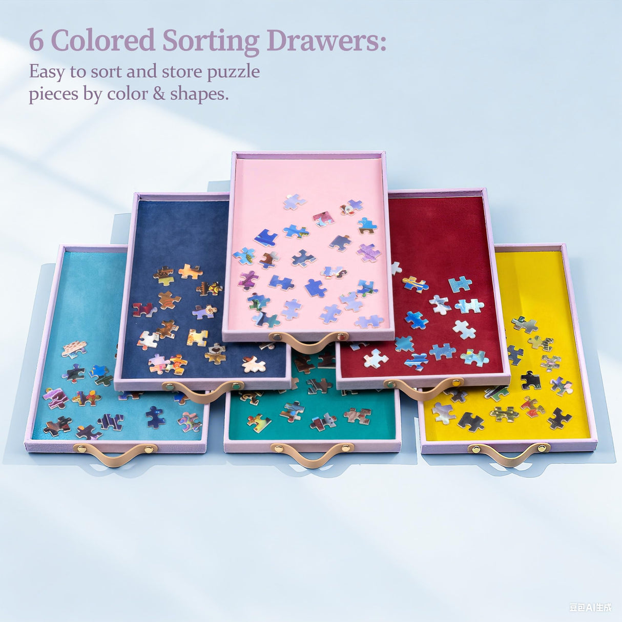 Jigpal Jigsaw Puzzle Table with Integrated Adjustable Stand/Bracket and Cover, 3-Tilting-Angle Portable Puzzle Board with 6 Sorting Drawers, Non-Slip Flannelette Covered for Up to 1500 Pieces