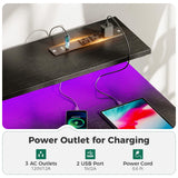 AODK Gaming Desk with LED Lights & Power Outlet, 48 Inch Computer Desk with Keyboard Tray, Office Desk with Drawer, Reversible Desk with Adjustable Monitor Shelf and Storage Shelf, Black AODK