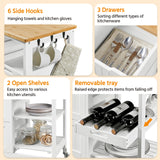 Yaheetech Kitchen Island Cart on Wheels with Bamboo Countertop, Rolling Serving Utility Trolley Cart with 3 Drawers, 3 Removable Shelves & Lockable Casters, Storage Cabinet for Dining Room, Bar, White Yaheetech