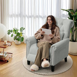 choairy Pushback Recliner Chair, Accent Push Back Chair with Adjustable Footrest Wingback, Upholstered Linen Fabric Reclining Sofa with Side Pocket, Comfy Modern Armchair for Living Room, Light Grey choairy