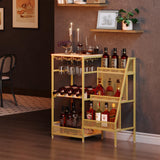 Gold Liquor Stand with Glass Holder, Multifunctional Wine Rack Freestanding Floor with Fences, Mini Bar Table for Liquor Whiskey Wine, 3-Tier Trapezoidal Liquor Cabinet for Home Bar (Patent Pending) Hayexiha