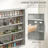 HOMCOM 5-Tier Display Cabinet, Glass Door Cabinet with Adjustable Shelves, Wall-Mounted Display Case for Playroom, Bedroom, Gray HOMCOM