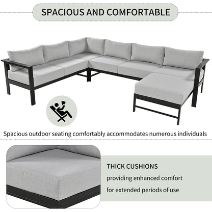 YOPTO 7 Piece Outdoor Patio Furniture U-Shaped Sofa Set,Sectional Conversation Modular Couch with Anti-Rust Aluminum Frames for Gardens, Backyards, Balconies,Grey