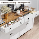 4 EVER WINNER Buffet Cabinet with Storage, 55" Sideboard Buffet Cabinet with 2 Drawers and 4 Doors, Modern Farmhouse Coffee Bar Cabinets, Wood Buffet Table for Kitchen, Dining Room, White 4 EVER WINNER