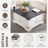 JXQTLINGMU Farmhouse Lift Top Coffee Table with Storage, 36" Wood Square Center Table with Large Hidden Compartment, Rustic Lift Tabletop Dining Table for Home Living Room, White JXQTLINGMU