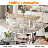 Zevemomo 63"-78.7" Expandable Dining Table, 6-10 Farmhouse Kitchen Table, Extendable Dining Table, Rectangular Kitchen Table with Metal Track, Tapered U-Shaped Legs for Dining Room, Office-Oak Zevemomo