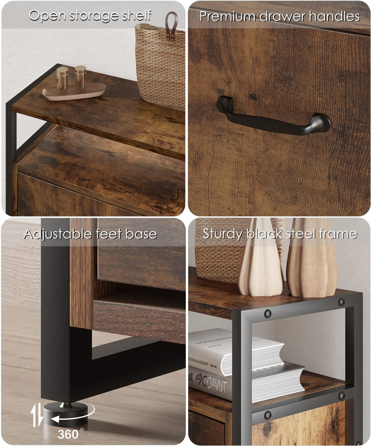 HAIOOU 3 Drawer Industrial Shoe Cabinet, Slim Freestanding Wood Shoe Rack Storage Organizer Stand with Flip Doors, Open Storage Shelf, Anti Toppling for 15-18 Pairs (Rustic Brown, Medium) HAIOOU