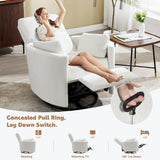 Swivel Rocker Recliner Chair, Manual Nursery Rocking Chair Upholstered Adult Rocking Chair with 2 Pillows for Living Room Bedroom (White, Manual Operation) choairy