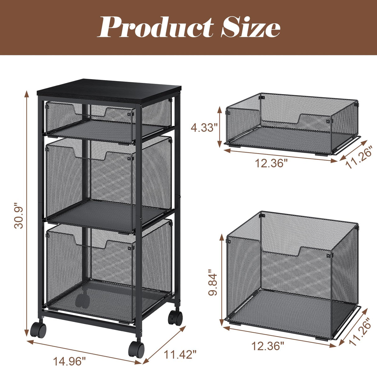 Sbanmao 3 Drawer Mobile File Cabinet for Home Office, Rolling Filing Cabinet on Lockable Wheels, Hanging File Folders Organizer, Utility Cart Storage and Organizer, Printer Stand, Black Sbanmao