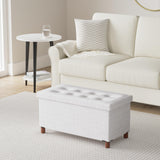 Ao Lei 30 Inches Storage Ottoman Bench with Wooden Legs for Living Room, Folding Foot Rest Removeable Lid for Bedroom End of Bed, Linen Fabric, White Ao Lei