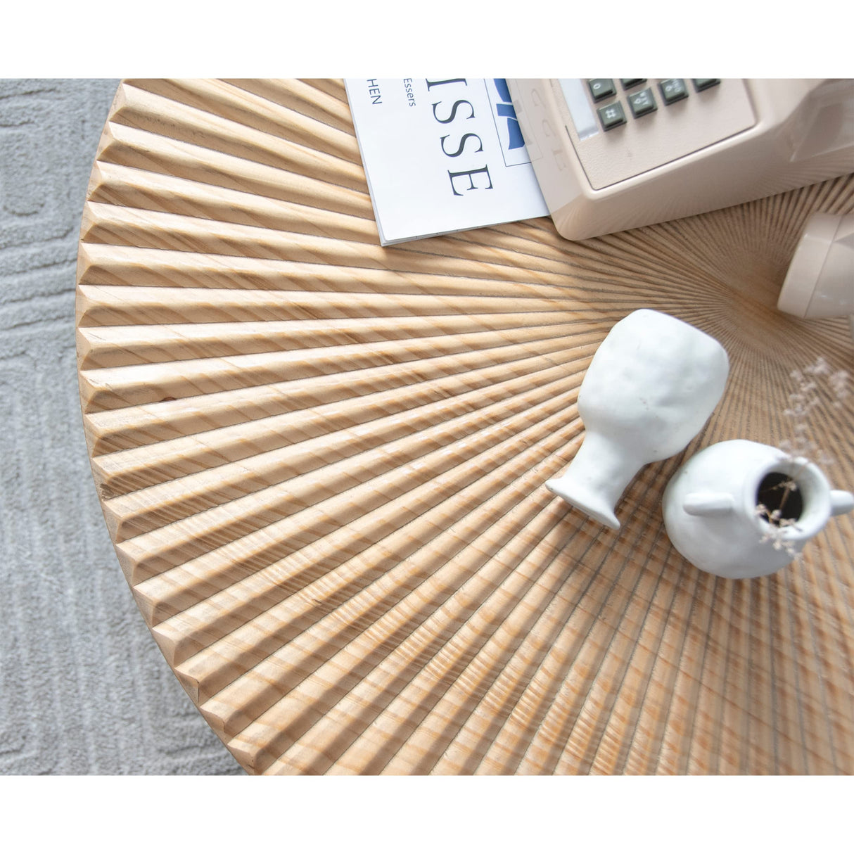 COZAYH 2-Piece Modern Farmhouse Coffee, Nesting Round Natural Finish with Handcrafted Wood Radial Pattern living room table sets, 31.5D x 31.5W x 14.2H COZAYH