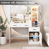 Fameill Makeup Vanity Glass Top with Lights, White Vanity Desk with Mirror & Charging Station, Vanity Table Set with RGB Lights, Large Mirror with 3 Lighting Modes, 3 Drawers & 2 Cabinets, 43in(L) Fameill