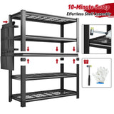 REIBII Storage Shelves, Heavy Duty Garage Shelving Load 2500LBS, 5-Tier Garage Shelves with Tool Storage Bag, Adjustable Industrial Metal Shelving for Basement, 66" H x38.2 W x16 D, Black REIBII