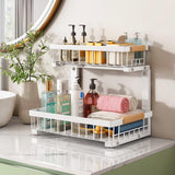 Under Sink Organizer, 2 Packs 2 Tier Under Sink Organizers and Storage, Slide out Pull out Cabinet Organizer Shelf, Metal Sliding Drawer for Kitchen Bathroom Pantry Closet Rack(White) Kitstorack