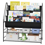 aboxoo Kids Bookshelf Freestanding Bookcase for Children Room, 32 in Book Shelves with 4 Deep Pockets Toy Organizer Large Stable Book Unit Storage for Bookstore Library Living Room,Black aboxoo