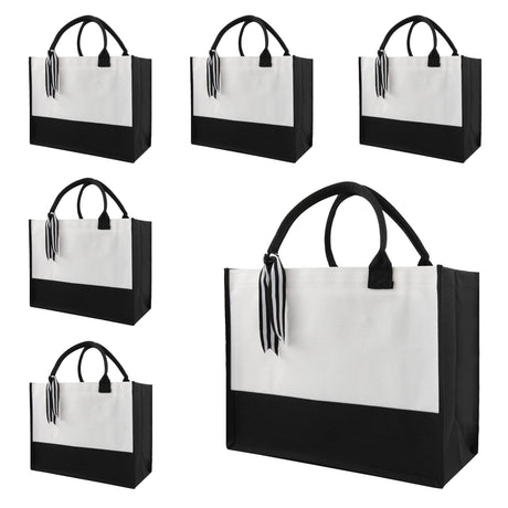 OKBA 6 PCS classic black and white canvas tote bags, DIY personalized blank beach shopping bag for women, Mom, friend gift (Tote Bag *6pcs) OKBA