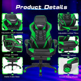 Green Gaming Chair Ergonomic Computer Chair for Adults Teens Reclining Gamer Chair High Back Game Chair Racing Style Desk Chair with Retractable Footrest, Lumbar Support and Headrest TOMANOR