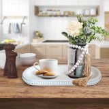 dwellington Wooden Farmhouse Decorative Tray, 12in Rustic Beaded Tray for Living Room Decor, Kitchen Table Décor, Oval Coffee Table Serving Tray (White) dwellington