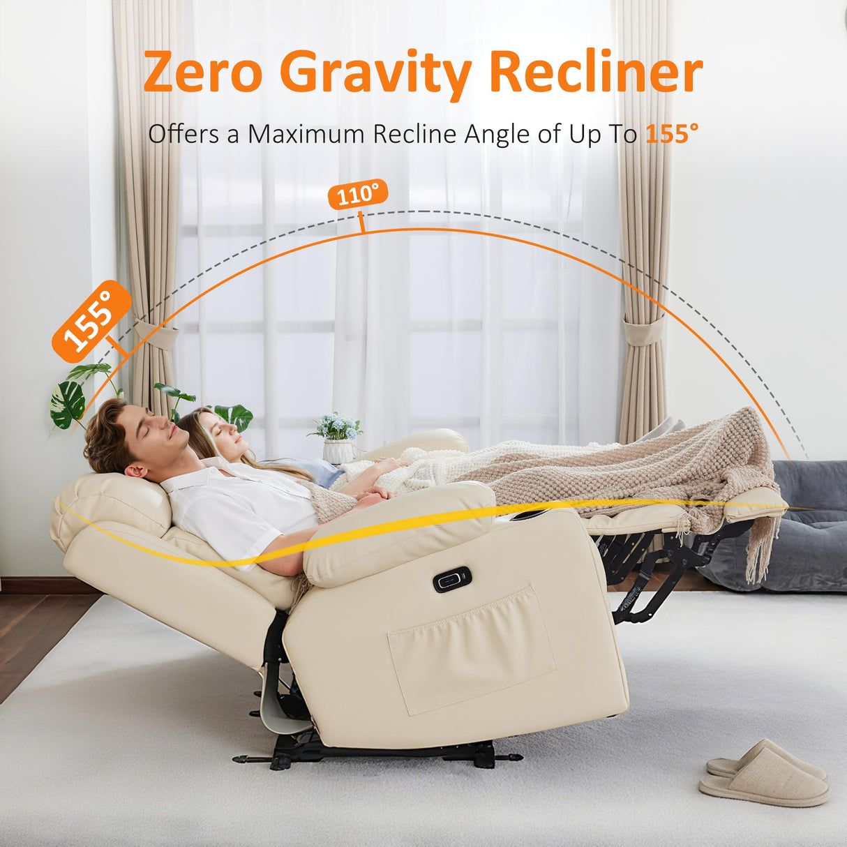 MCombo 61" Zero Gravity Power Loveseat Recliner with Heat and Vibration Massage, Reclining Loveseat Sofa with USB Ports, Cup Holders for Living Room, Faux Leather 6075 (Cream White) MCombo