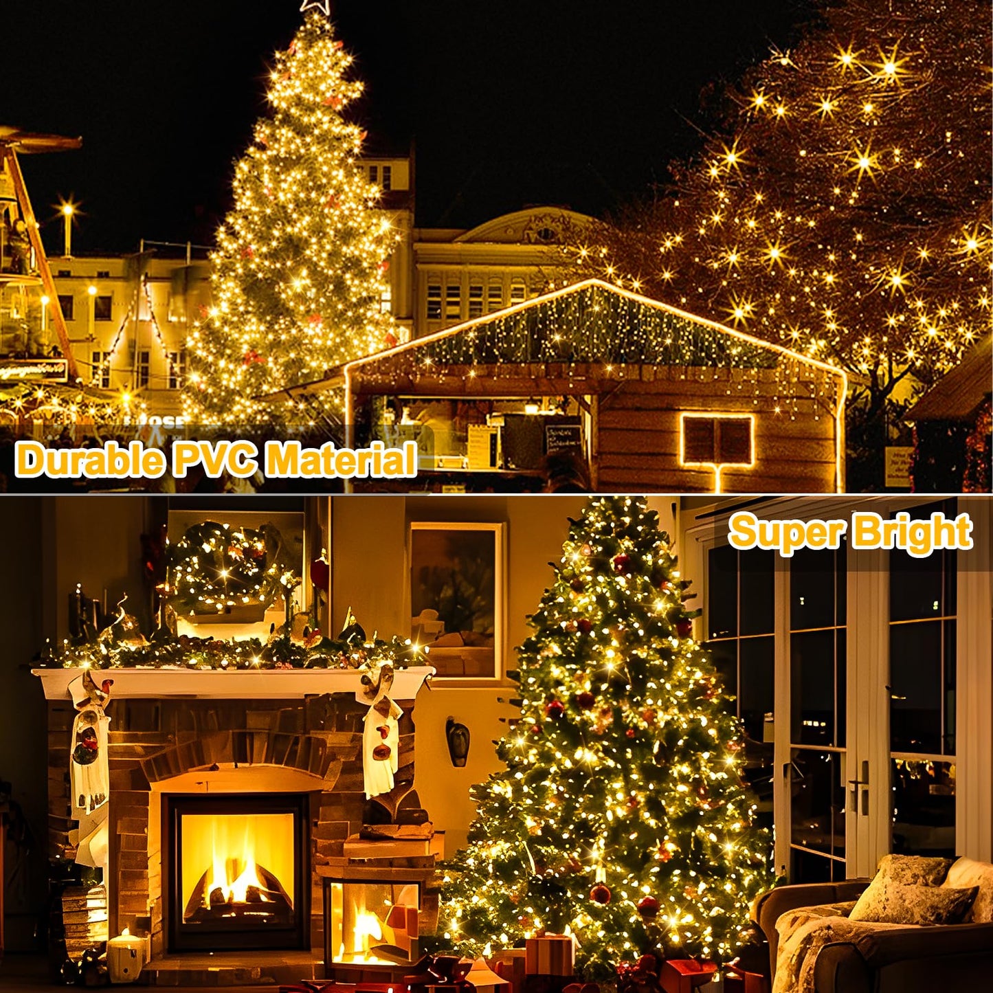 394FT 1000 LED Christmas Lights Outdoor String Lights 8 Modes & Timer Fairy Lights Plug in Waterproof LED String Lights for Xmas Yard Tree Patio Wedding Holiday Party Decorations (Warm White)