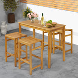 HAPPYGRILL Acacia Wood 5-Piece Outdoor Bar Set with Table and Saddle Stools HAPPYGRILL