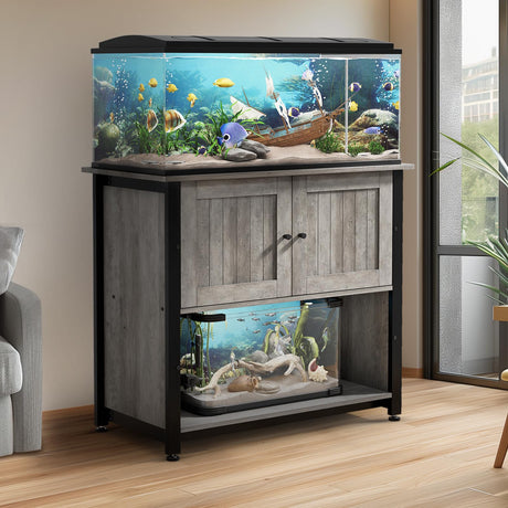 Tatub 40-50 Gallon Fish Tank Stand, Aquarium Stand with Storage Cabinet for 10-50 Gallon Fish Tank, Turtle Tank, Reptile Tank, Heavy Duty Metal Frame 1000 LBS Capacity, Light Ivory Tatub