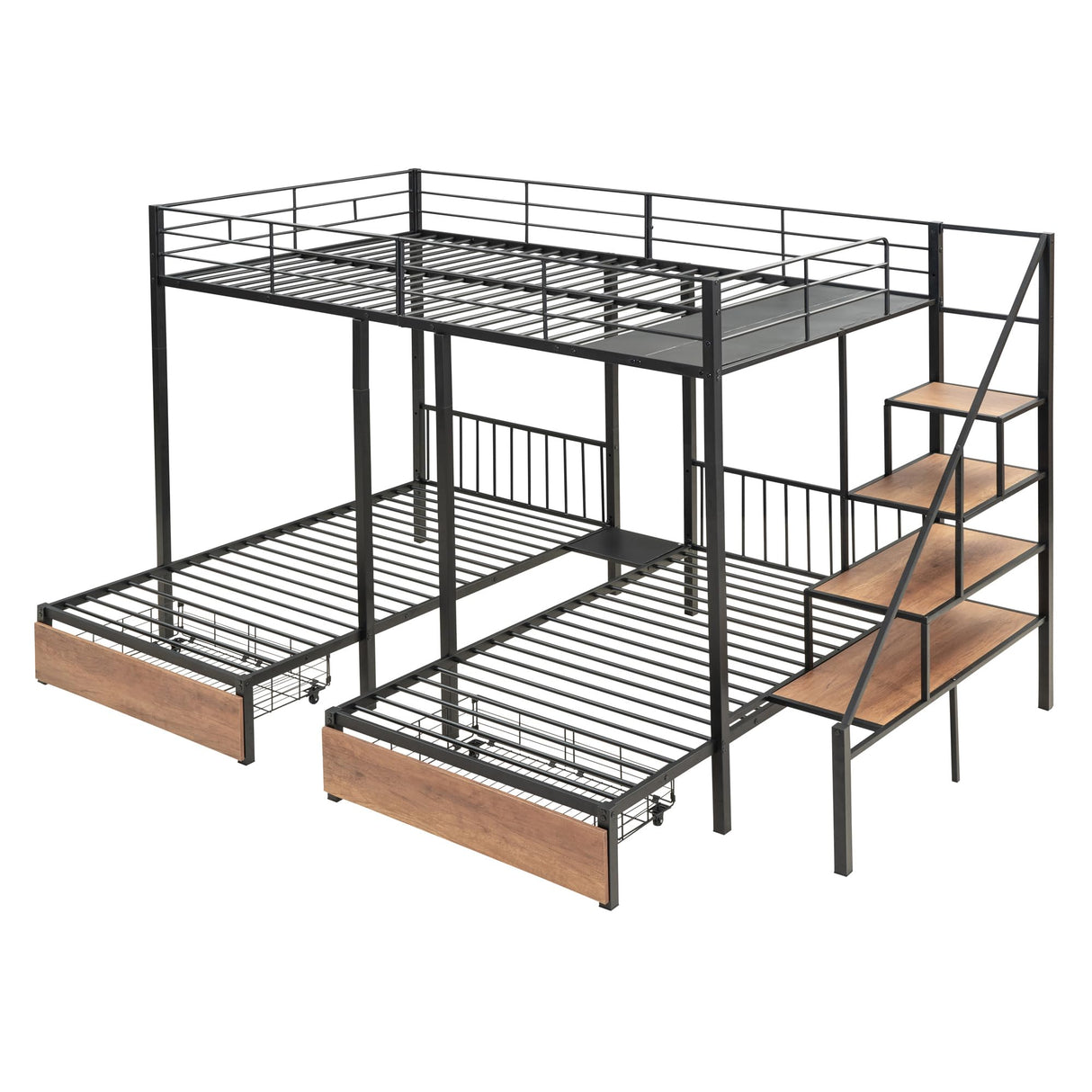 Bellemave Full Over Twin-Twin Triple bunk Bed with Drawers and Staircase Detachable Bunk Bed Can be Divided Into Three Beds, Triple bunk beds for Kids, Teens, Adult.（Black） Bellemave