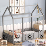 Harper & Bright Designs Grey Twin House Bed Frame with Fence Rails for Kids Harper & Bright Designs