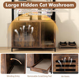 PETSITE Cat Litter Box Furniture with 3 Shelves and Doors, 61 inch Tall Cat Box Enclosure with Display Shelves, Scratching Pad, Indoor Hidden Litter Box with Decorative Storage Shelving (Rustic Brown) PETSITE