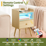 Yoobure Nightstand with Charging Station, Modern Night Stand with LED Lights, Wood Nightstands with Fabric Drawer & Storage Shelf, Night Stands Bedside Table with USB Ports for Bedroom, Office, Home Yoobure